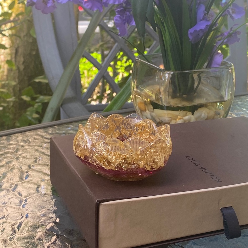 Gold Decorative Lotus Jewelry Dish /Candle Holder - Picture 7 of 14